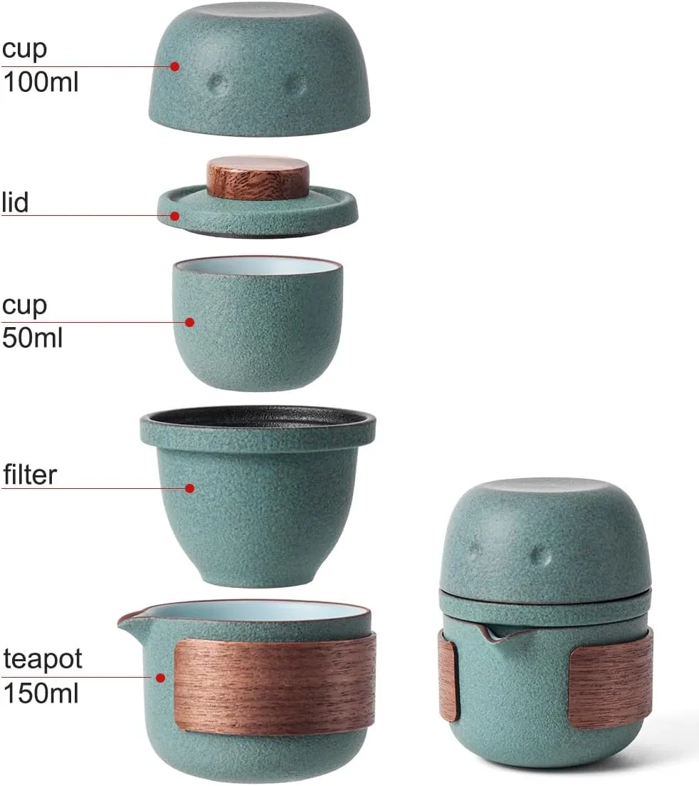 Mini Travel Ceramic Tea Pot Set Chinese Kung Fu Teapot, 1 Pot 2 Cups Cute Penguin Design Porcelain Teacup with Tea Infuser and Portable Bag for Home Outdoor Picnic Hotel Office