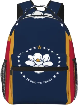 Mississippi State Flag Backpack, suitable for light travel, daily multi-purpose bag, suitable for commuting, cycling, work
