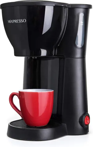 Mixpresso Mini Compact Drip coffee Maker With Brewing Basket for Ground Coffee, Black Small Coffee Pot, One Cup Brew, Gift For Men And Women (10.5oz)