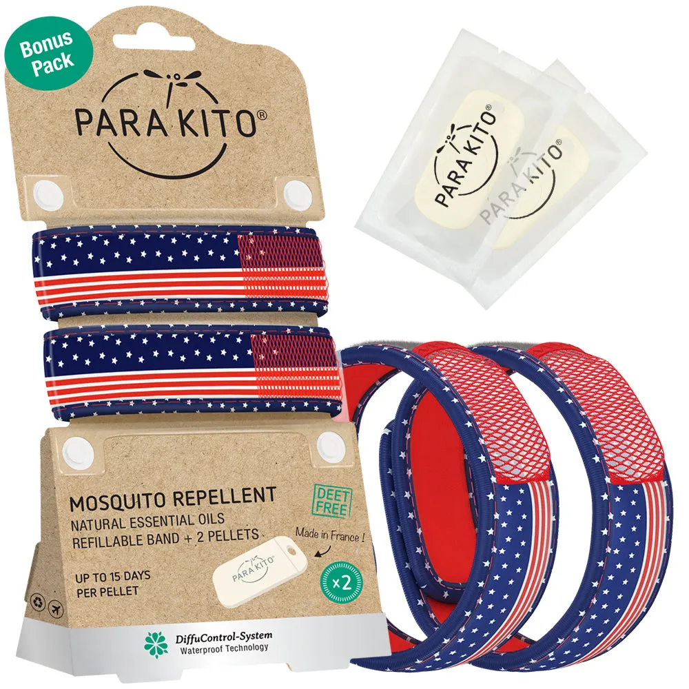 Mosquito Repellent Bonus Pack - 2 US Flag Wristbands with 2 refills