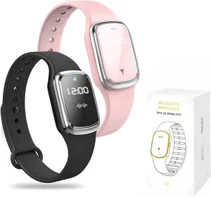 Mosquito Repellent Bracelet, Ultrasonic Mosquito Repellent Bracelet Electronic Watch with Clock Function USB Rechargeable Anti Mosquito Repeller Wristband (2 Pack, Pink)