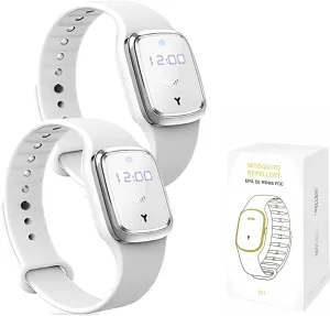 Mosquito Repellent Bracelet, Ultrasonic Mosquito Repellent Bracelet Electronic Watch with Clock Function USB Rechargeable Anti Mosquito Repeller Wristband (2 Pack, White)