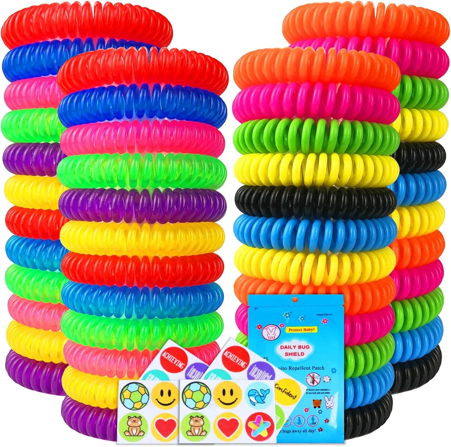 Mosquito Repellent Bracelets 48 Pack Individually Wrapped Mosquito Repellent Bands for Kids and Adults with 24 Pcs Mosquito Repellent Stickers for Indoor and Outdoor Protection