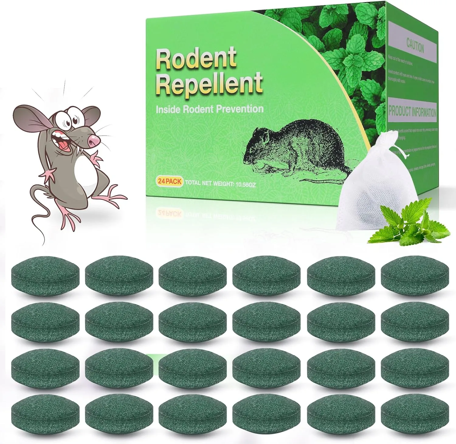 Mouse Repellent, 24 Pack Peppermint Oil Mouse Repellent for Car Engines, Indoor & Outdoor Use, Keep Mice Out of House and Garage, Safe for Pets and Family.