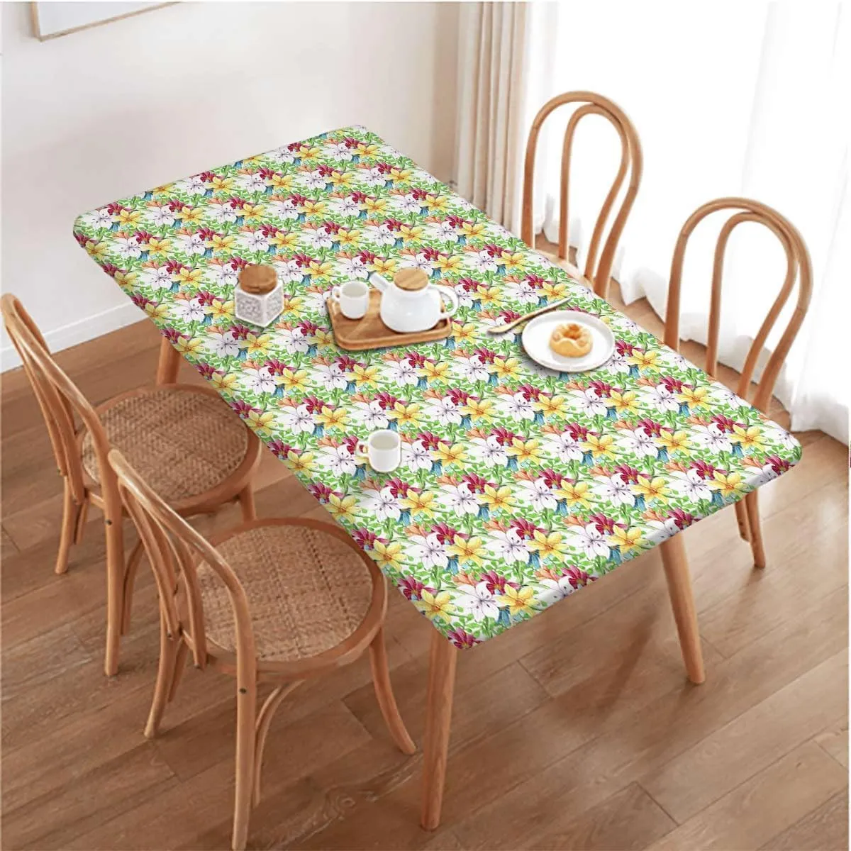Multi Elastic Fitted Picnic Table Cover Colorful Detailed Mixed Narcissus Flower Tablecloth ?Suitable for Camping Party and Picnic Daffodil Fits up 4 Foot Tables