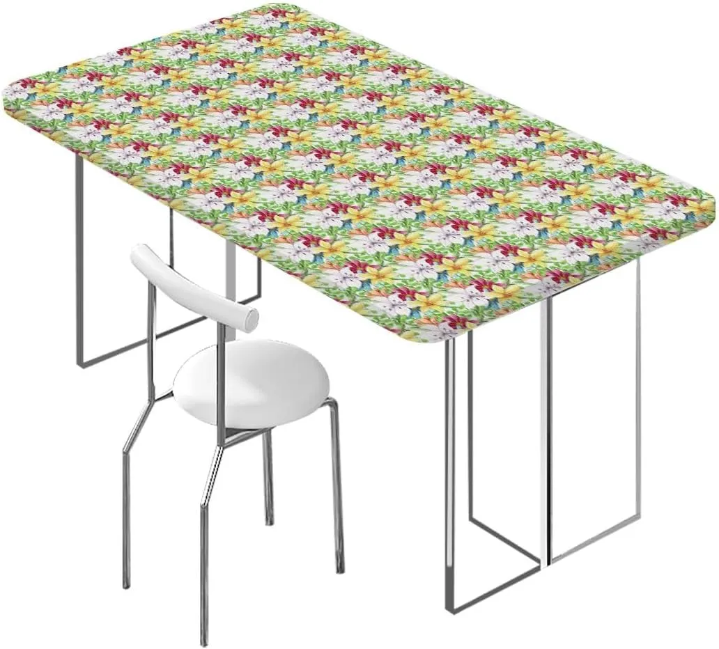 Multi Elastic Fitted Picnic Table Cover Colorful Detailed Mixed Narcissus Flower Tablecloth ?Suitable for Camping Party and Picnic Daffodil Fits up 4 Foot Tables