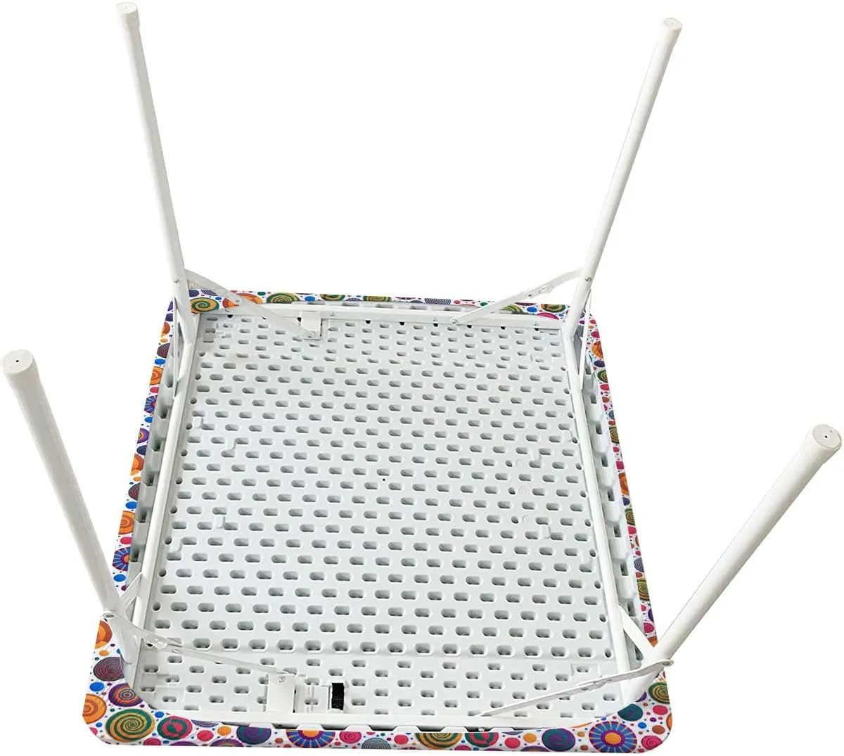 Multi Elastic Fitted Tablecloth Cute Childish Spirals with Funny Dots Bubbles Polyester Fitted Waterproof Outdoor Tablecloth Protector with Elastic Geometric Fits up 5 Foot Tables
