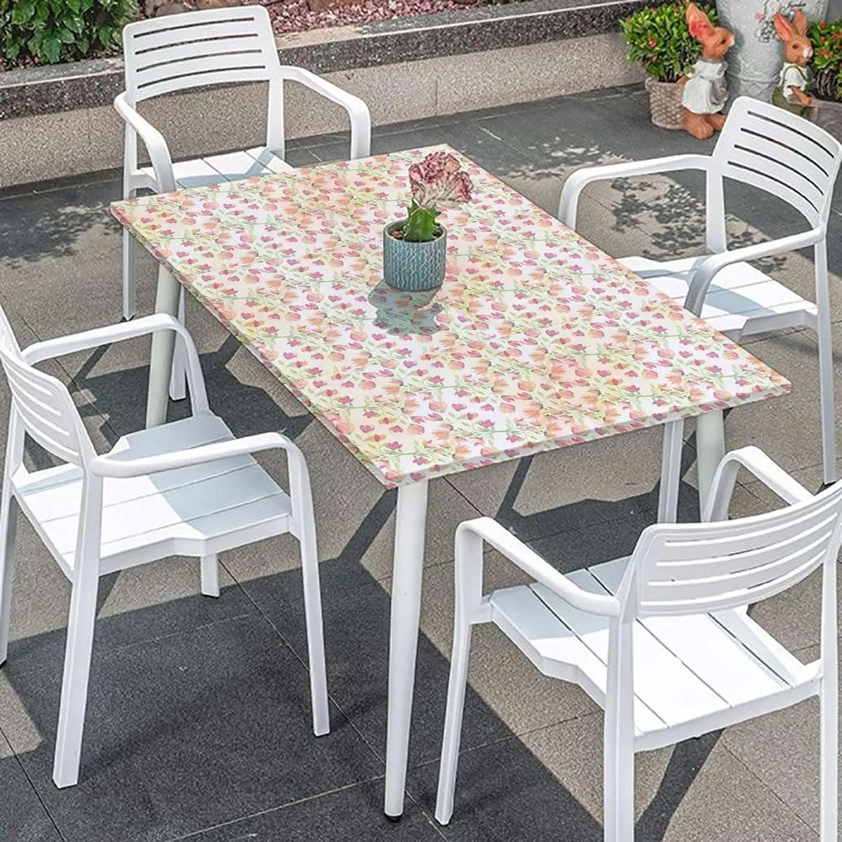 Multi Rectangle Tablecloth, Nostalgic Floral Set Spring Hope Leaf Love Theme Polyester Fitted Waterproof Outdoor Tablecloth Flower Fits up 4 Foot Tables