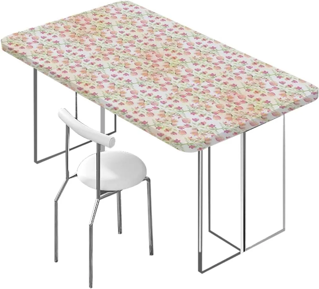 Multi Rectangle Tablecloth, Nostalgic Floral Set Spring Hope Leaf Love Theme Polyester Fitted Waterproof Outdoor Tablecloth Flower Fits up 4 Foot Tables