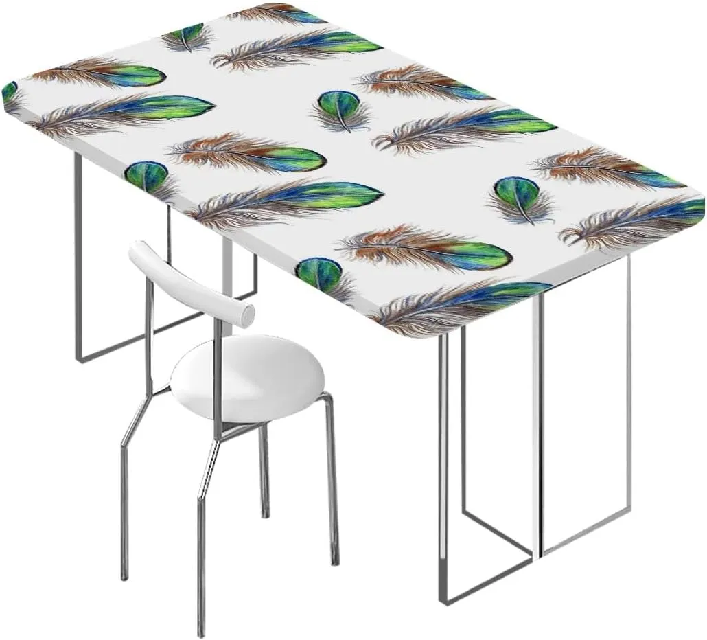 Multicolor Fitted Tablecloth Cover, Feathers in Vibrant Colors Tablecloth Fitted Table Cloth Rectangle Table Bohemian Fits up 4 Foot Tables