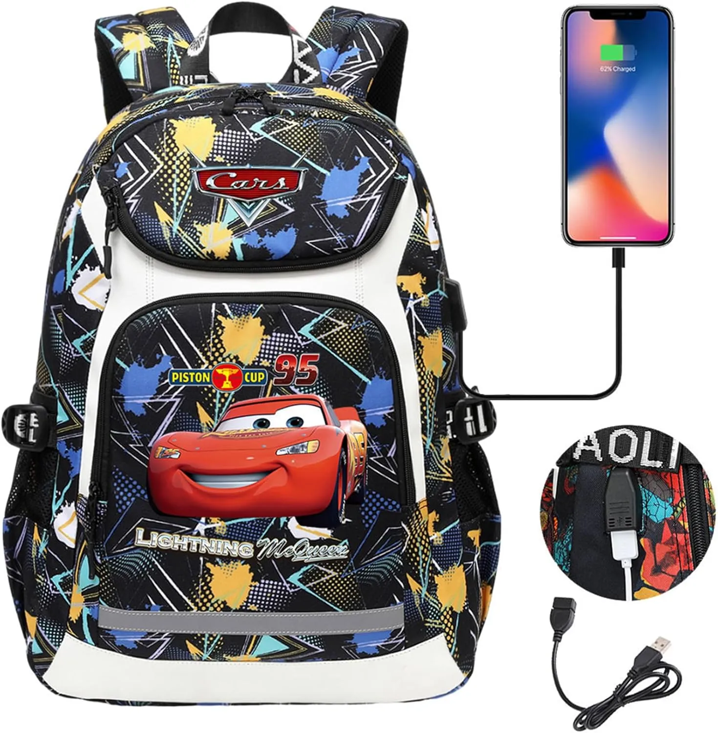 Multifunction Waterproof Car Book Bag-Basic Large Capacity Travel Bag Casual Backpack with USB Charging Port