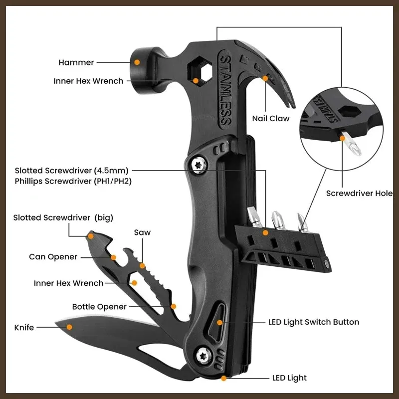 Multifunctional Pliers Multitool Claw Hammer Stainless Steel Tool With Nylon Sheath For Outdoor Survival Camping Hunting Hiking