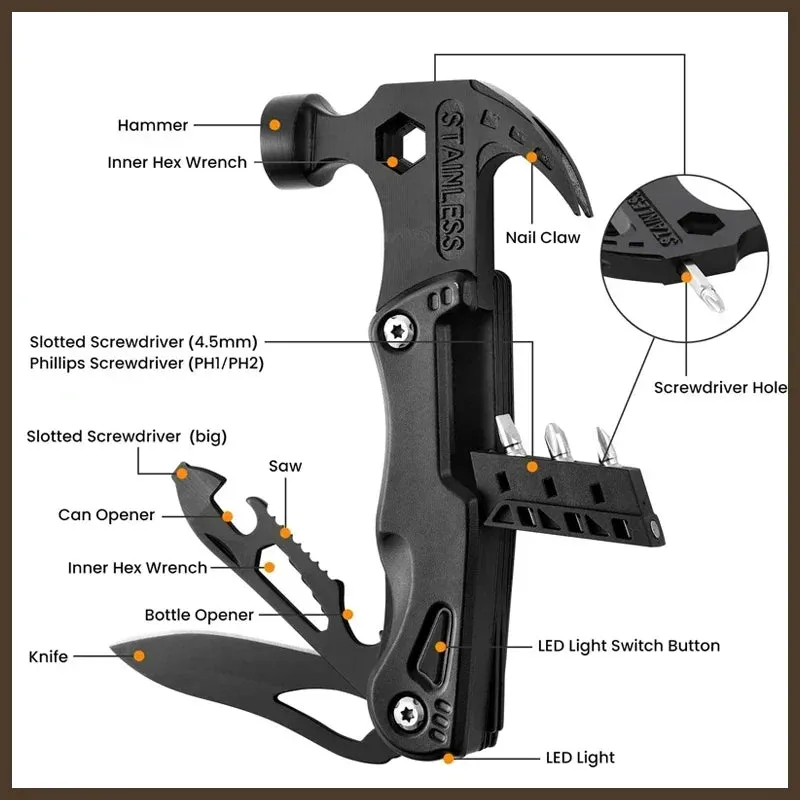 Multifunctional Pliers Multitool Claw Hammer Stainless Steel Tool With Nylon Sheath For Outdoor Survival Camping Hunting Hiking