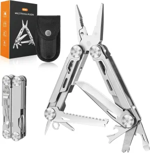 Multitool, 14-in-1 Stainless Steel Foldable Multi Tool with Wire Cutter, Knife, Saw, Screwdrivers, Bottle/Can Opener, Multitools with Pocket Clip for EDC, Camping, Hiking, Repairing