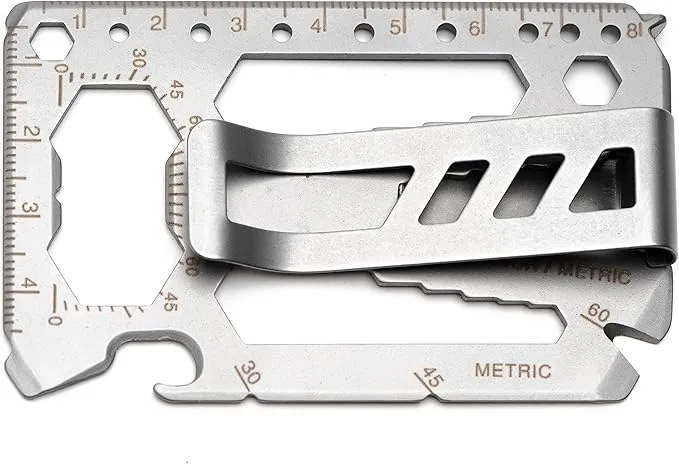 Multitool Card - Credit Card Multitool - Wallet Size Slim, Minimalist, Stainless Steel - Multipurpose Survival Card With Can Opener, Screwdrivers, Wrench, Ruler, Money clip by Hayvenhurst