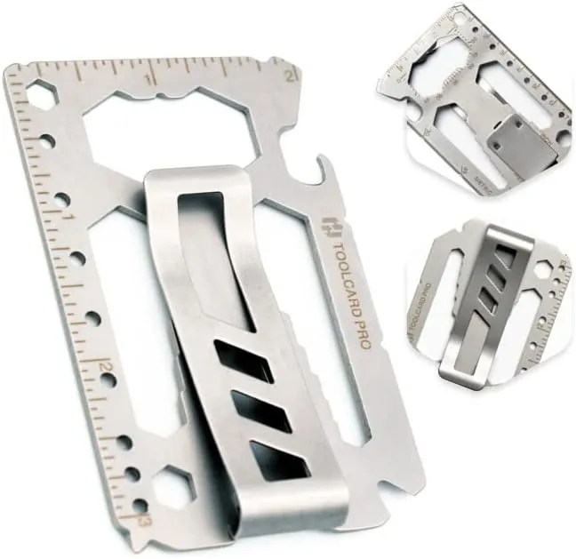 Multitool Card - Credit Card Multitool - Wallet Size Slim, Minimalist, Stainless Steel - Multipurpose Survival Card With Can Opener, Screwdrivers, Wrench, Ruler, Money clip by Hayvenhurst