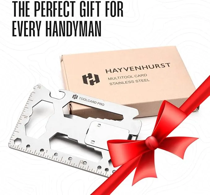 Multitool Card - Credit Card Multitool - Wallet Size Slim, Minimalist, Stainless Steel - Multipurpose Survival Card With Can Opener, Screwdrivers, Wrench, Ruler, Money clip by Hayvenhurst