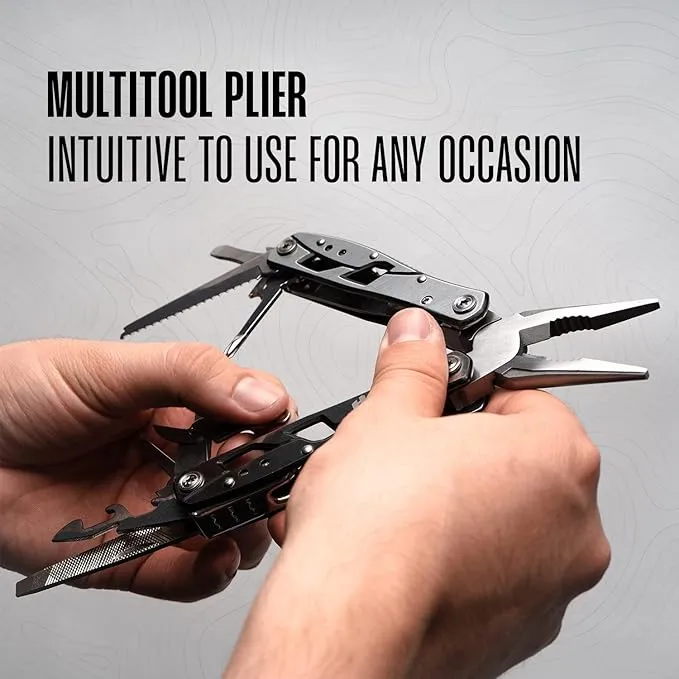 Multitool Plier - 12 In 1 Stainless Steel Pocket Multi Tool With Durable Sheath For Camping, Survival Gear - Safety Locking Camping Accessories With Cutter, Bottle Opener, Screwdriver by Hayvenhurst