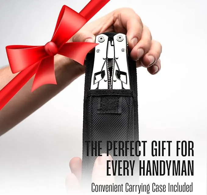 Multitool Plier - 12 In 1 Stainless Steel Pocket Multi Tool With Durable Sheath For Camping, Survival Gear - Safety Locking Camping Accessories With Cutter, Bottle Opener, Screwdriver by Hayvenhurst