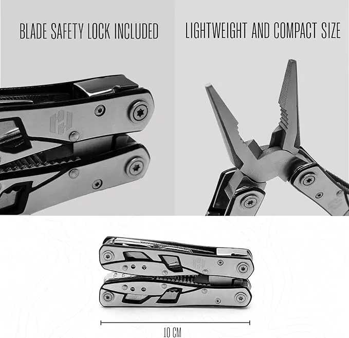 Multitool Plier - 12 In 1 Stainless Steel Pocket Multi Tool With Durable Sheath For Camping, Survival Gear - Safety Locking Camping Accessories With Cutter, Bottle Opener, Screwdriver by Hayvenhurst