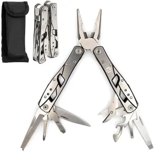 Multitool Plier - 12 In 1 Stainless Steel Pocket Multi Tool With Durable Sheath For Camping, Survival Gear - Safety Locking Camping Accessories With Cutter, Bottle Opener, Screwdriver by Hayvenhurst