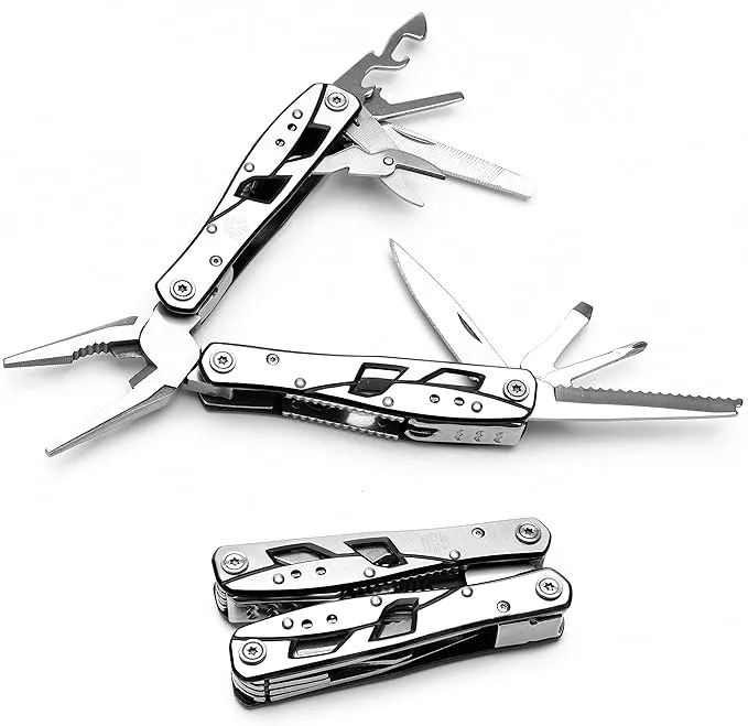 Multitool Plier - 12 In 1 Stainless Steel Pocket Multi Tool With Durable Sheath For Camping, Survival Gear - Safety Locking Camping Accessories With Cutter, Bottle Opener, Screwdriver by Hayvenhurst