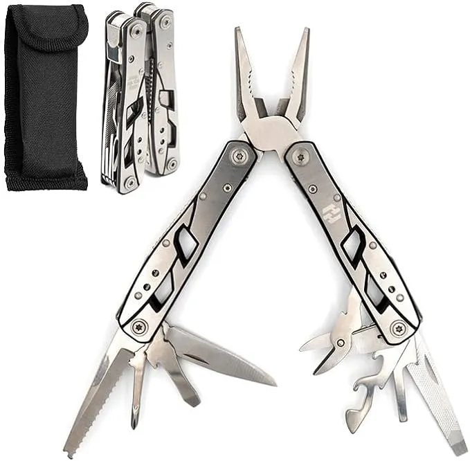 Multitool Plier - 12 In 1 Stainless Steel Pocket Multi Tool With Durable Sheath For Camping, Survival Gear - Safety Locking Camping Accessories With Cutter, Bottle Opener, Screwdriver by Hayvenhurst