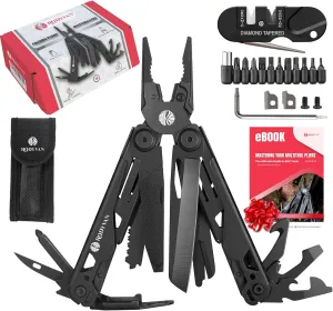 Multitools, 19-in-1 Stainless Steel Multi Tool Pliers with Sharpener, Screwdriver Set, Bottle Opener, Survival Camping Accessories. Gift for Men Dad. DIY Tool kit for Outdoor Activities
