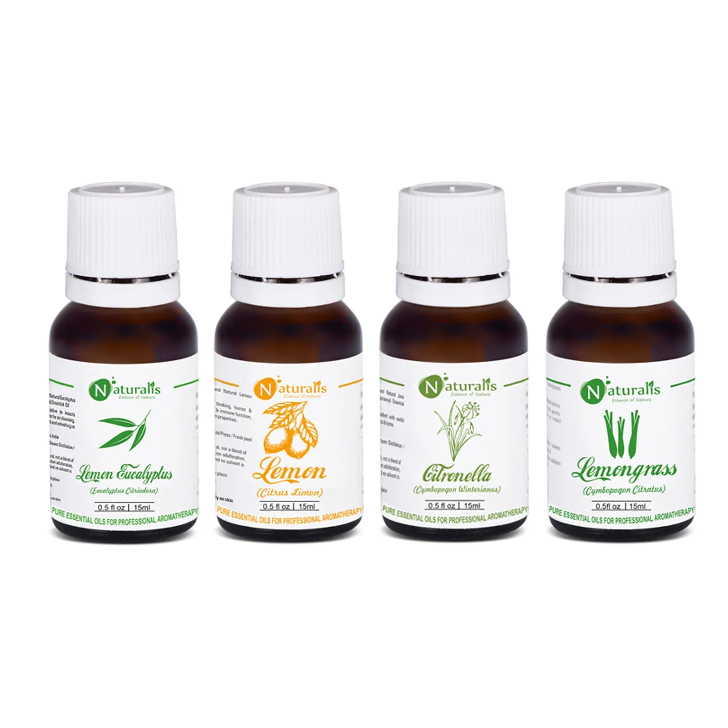Natural Insect Repellent Essential Oil Set of 4 By Naturalis (Lemon Eucalyptus Oil, Lemon Oil, Citronella Oil, Lemongrass Oil) - Pure & Natural