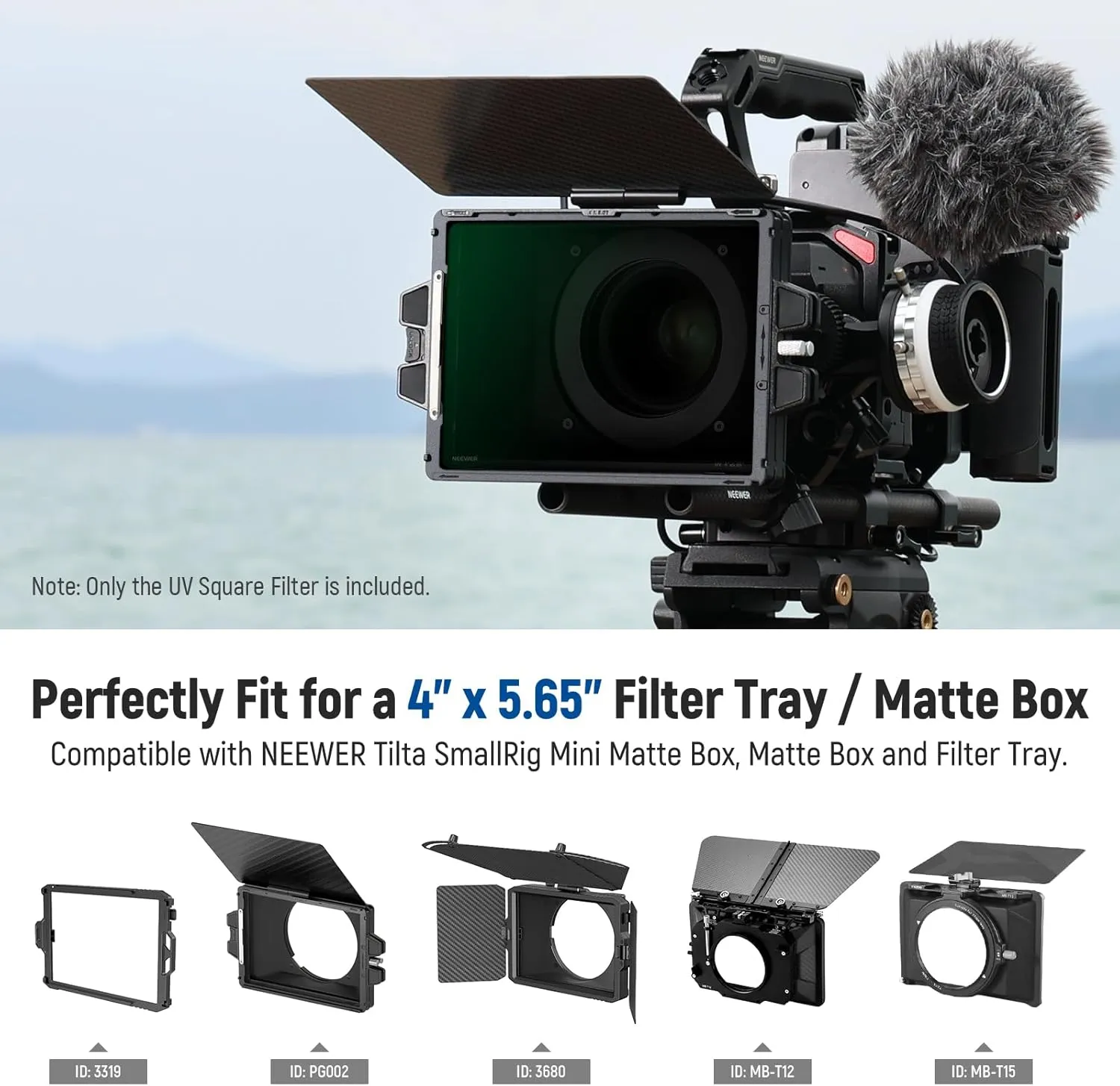 NEEWER 4"x5.65" Square UV Filter,Multi Coated Cinema Protective Filter Compatible with Tilta Compatible with SmallRig and Other Matte Box, 4mm Thick Frame/HD Optical Glass