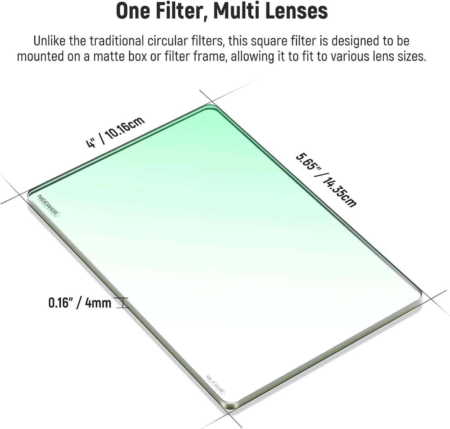 NEEWER 4"x5.65" Square UV Filter,Multi Coated Cinema Protective Filter Compatible with Tilta Compatible with SmallRig and Other Matte Box, 4mm Thick Frame/HD Optical Glass