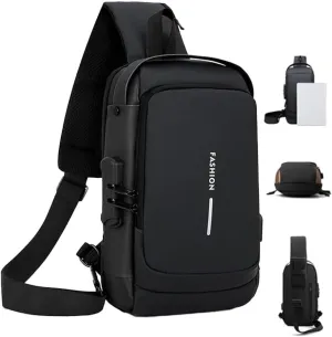 New Carbon Fiber Streamline Anti-Theft Sling Bag, Auricz Bag, USB Charging Port Waterproof Crossbody Bag, Backpack(Black)