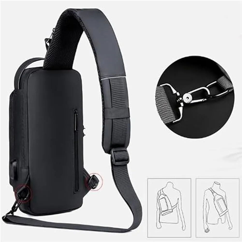 New Carbon Fiber Streamline Anti-Theft Sling Bag, Auricz Bag, USB Charging Port Waterproof Crossbody Bag, Backpack(Black)