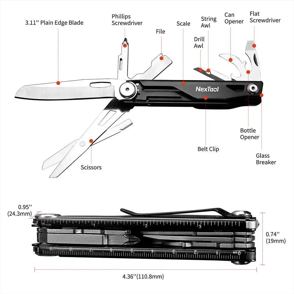 NEXTOOL 12-in-1 Multi-tool Folding Knife with Scissors and Screwdrivers for EDC