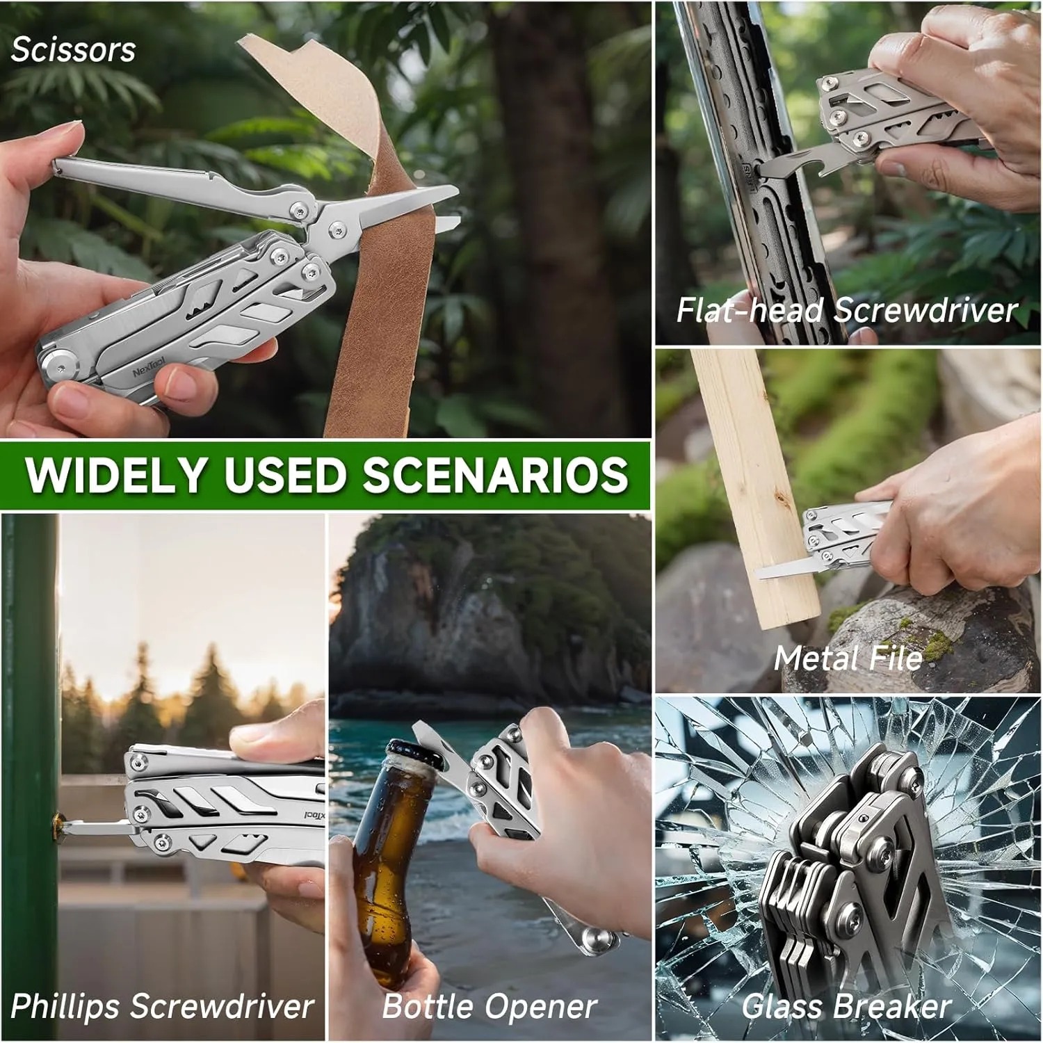 NexTool 14-in-1 Multi-Tool, Stainless Steel Multitool Pliers with 80Cr14Mov Pocket Knife, 2 Safety Locks and Huge Scissors, EDC Multitool Utility Tool for Camping Outdoor Activities (Flagship Max)