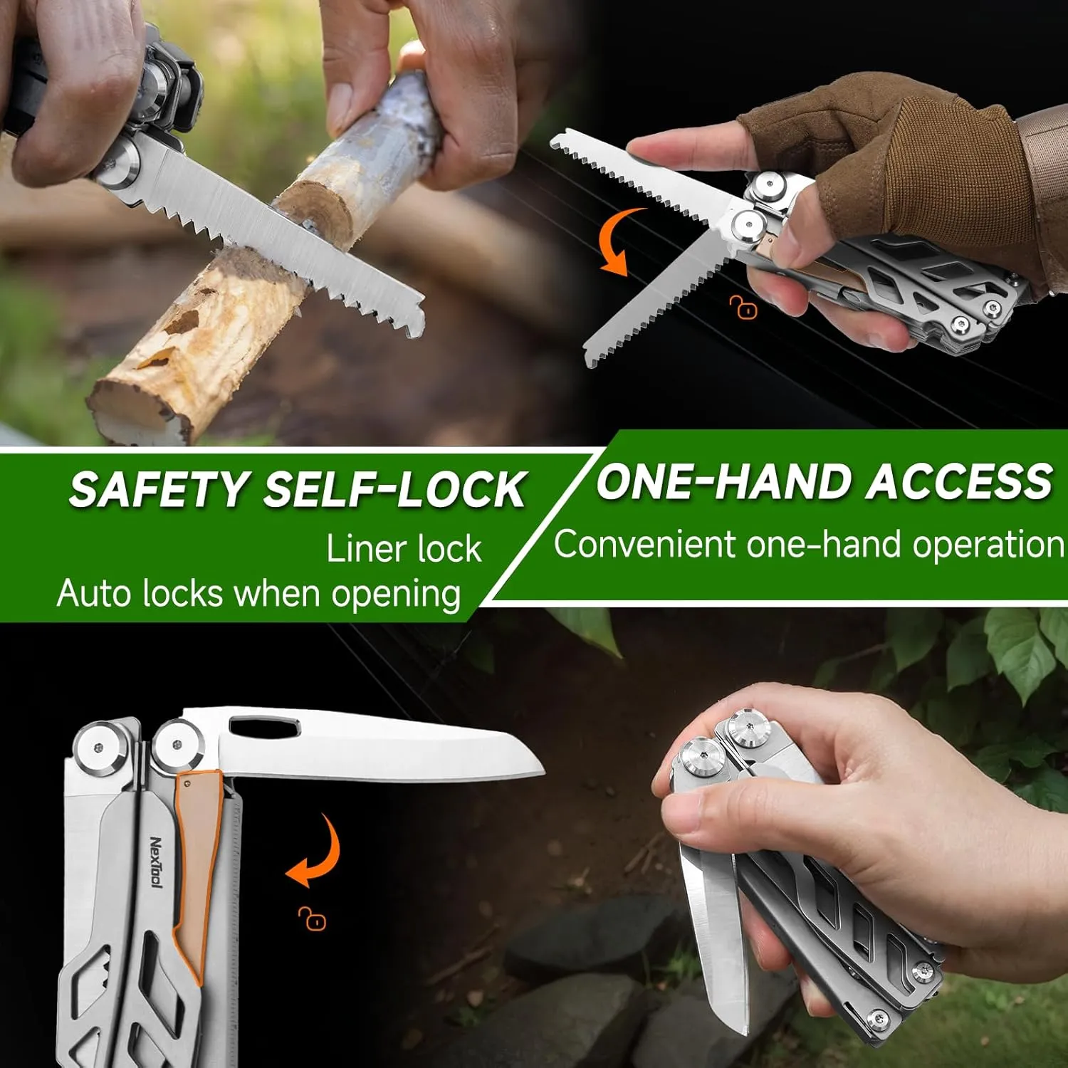 NexTool 14-in-1 Multi-Tool, Stainless Steel Multitool Pliers with 80Cr14Mov Pocket Knife, 2 Safety Locks and Huge Scissors, EDC Multitool Utility Tool for Camping Outdoor Activities (Flagship Max)