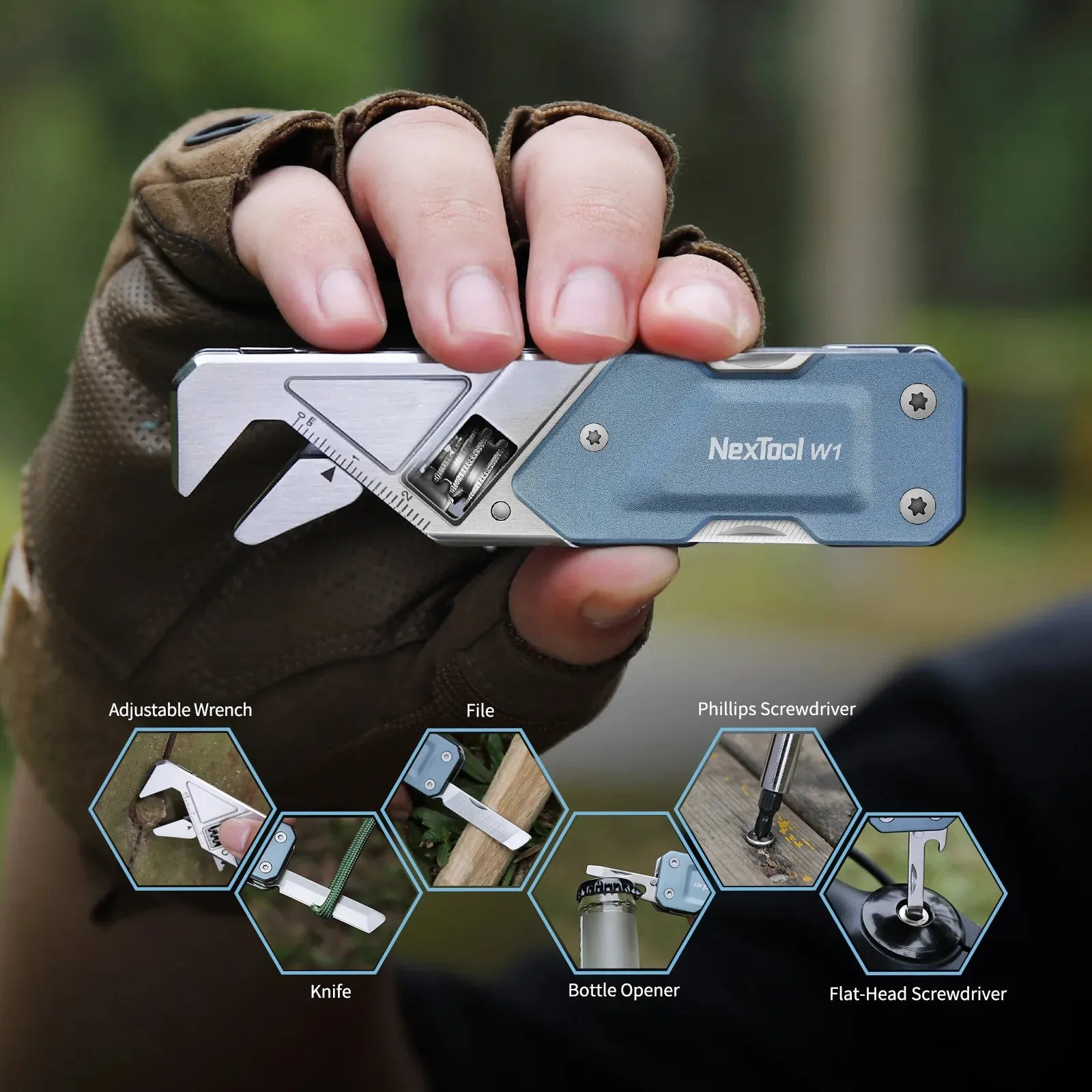 NEXTOOL Adjustable Wrench 6-in-1 EDC Multitool with Knife and Screwdrivers