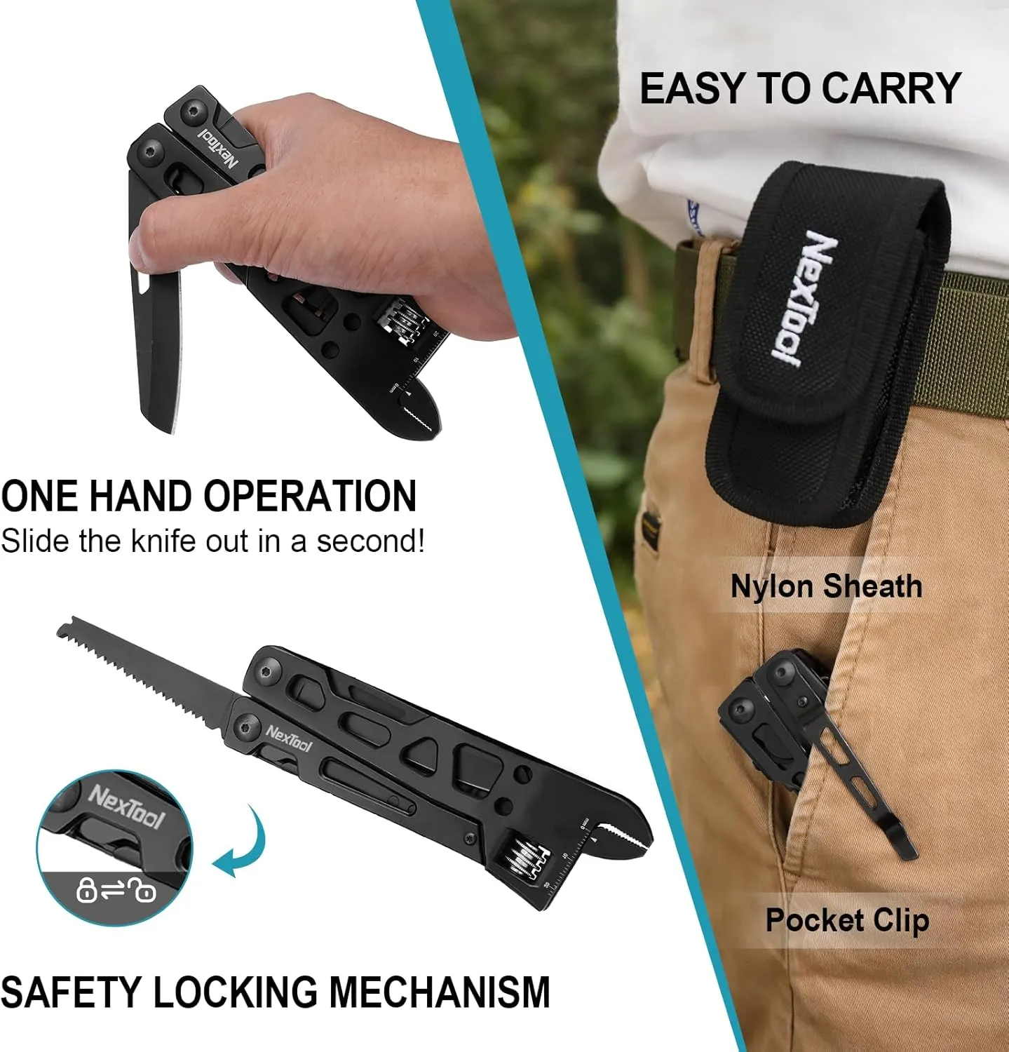 NexTool Adjustable Wrench Multitool, 9 in 1 Multi Tool with Multitool Pliers, Adjustable Wrench, Pocket Knife and Screwdriver, Foldable Stainless Steel Multi-Tool for Mechanical Maintenance, Camping