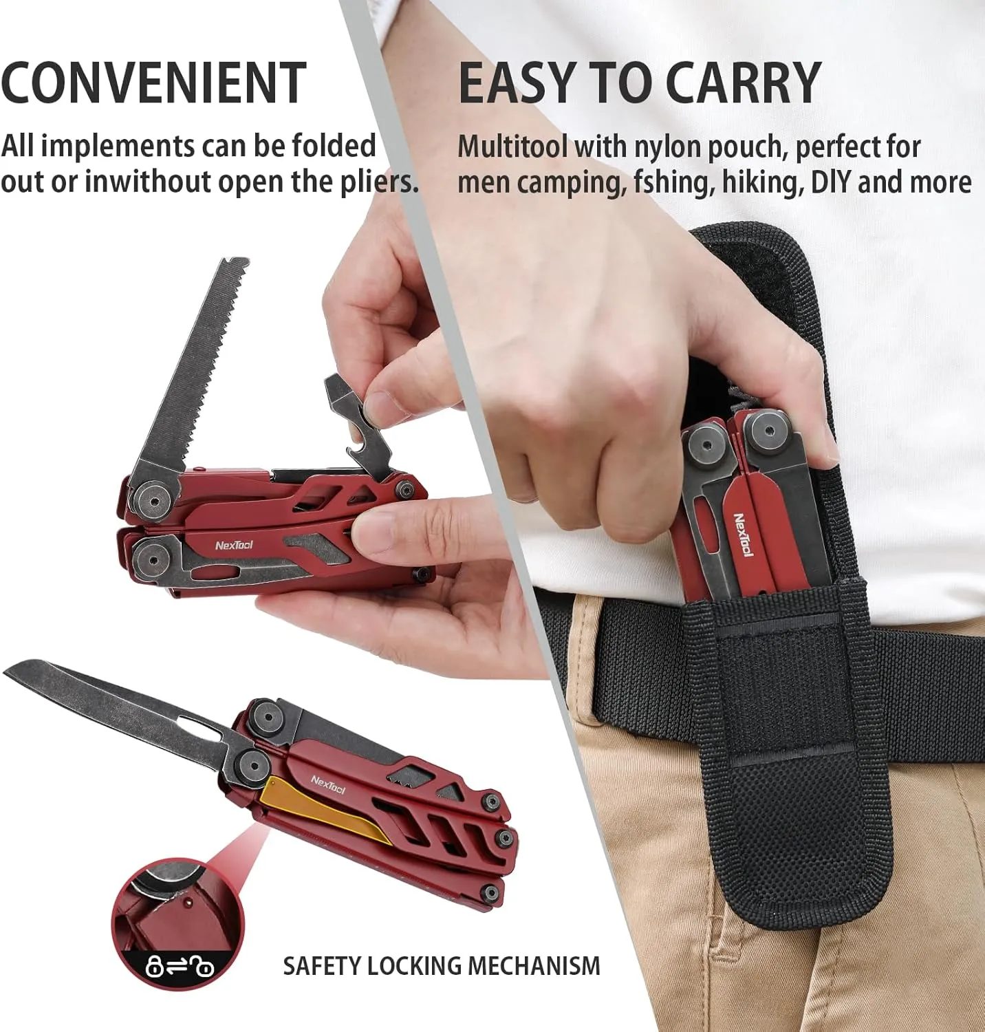 NexTool Flagship Pro, Multi Tool, Multitool Pliers with Big Folding Scissors, Replaceable Wire Cutters and Safety Locking, Multi Tool Pocket Knife, Survival Tools with Glass Breaker, Gifts for Men-Red