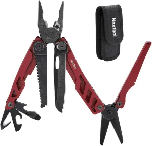 NexTool Flagship Pro, Multi Tool, Multitool Pliers with Big Folding Scissors, Replaceable Wire Cutters and Safety Locking, Multi Tool Pocket Knife, Survival Tools with Glass Breaker, Gifts for Men-Red