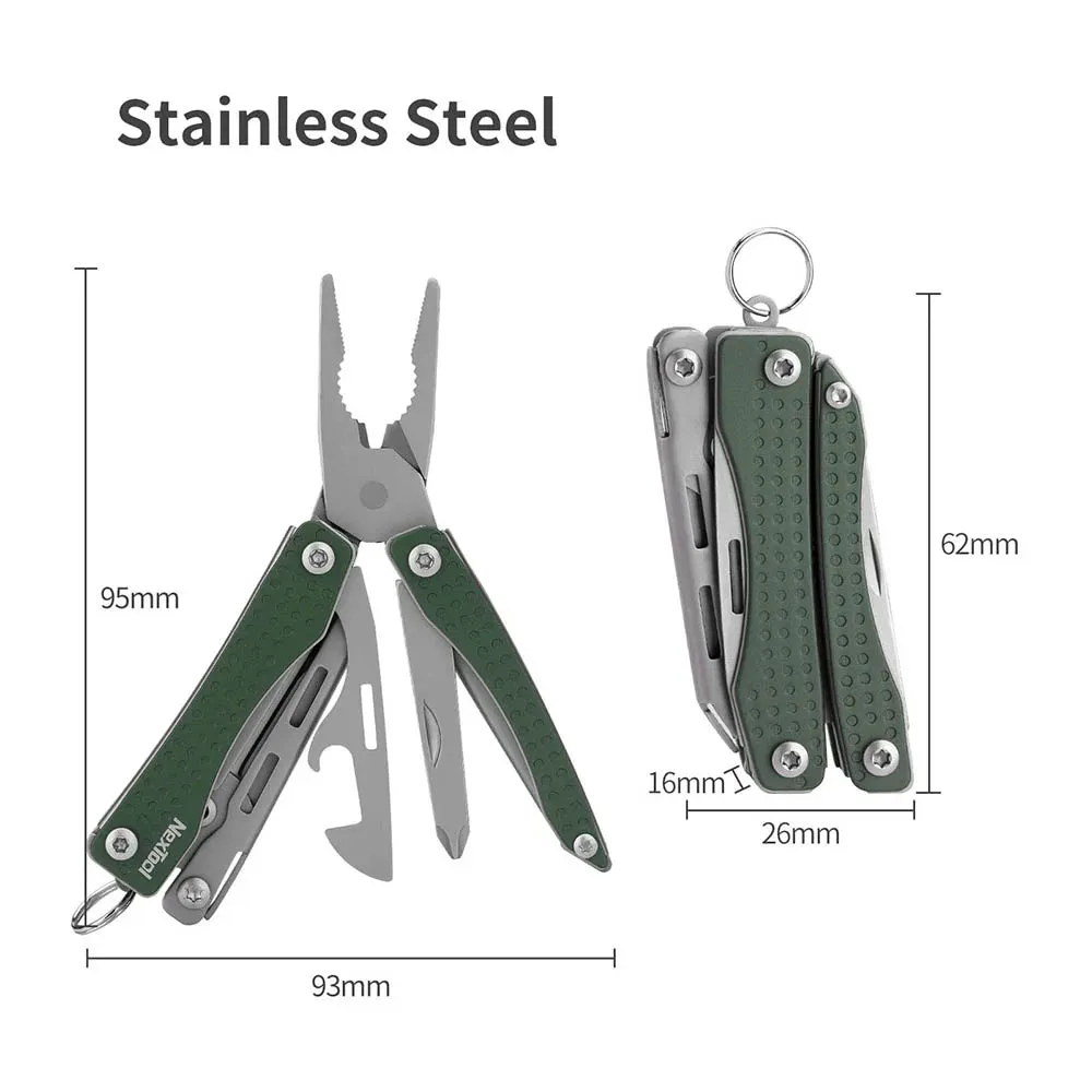 NEXTOOL Mini Flagship 10-in-1 Multitool in Red/Green with Pliers and Screwdrivers