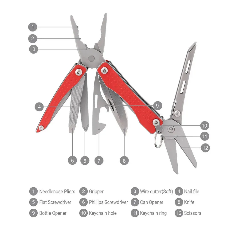 NEXTOOL Mini Flagship 10-in-1 Multitool in Red/Green with Pliers and Screwdrivers