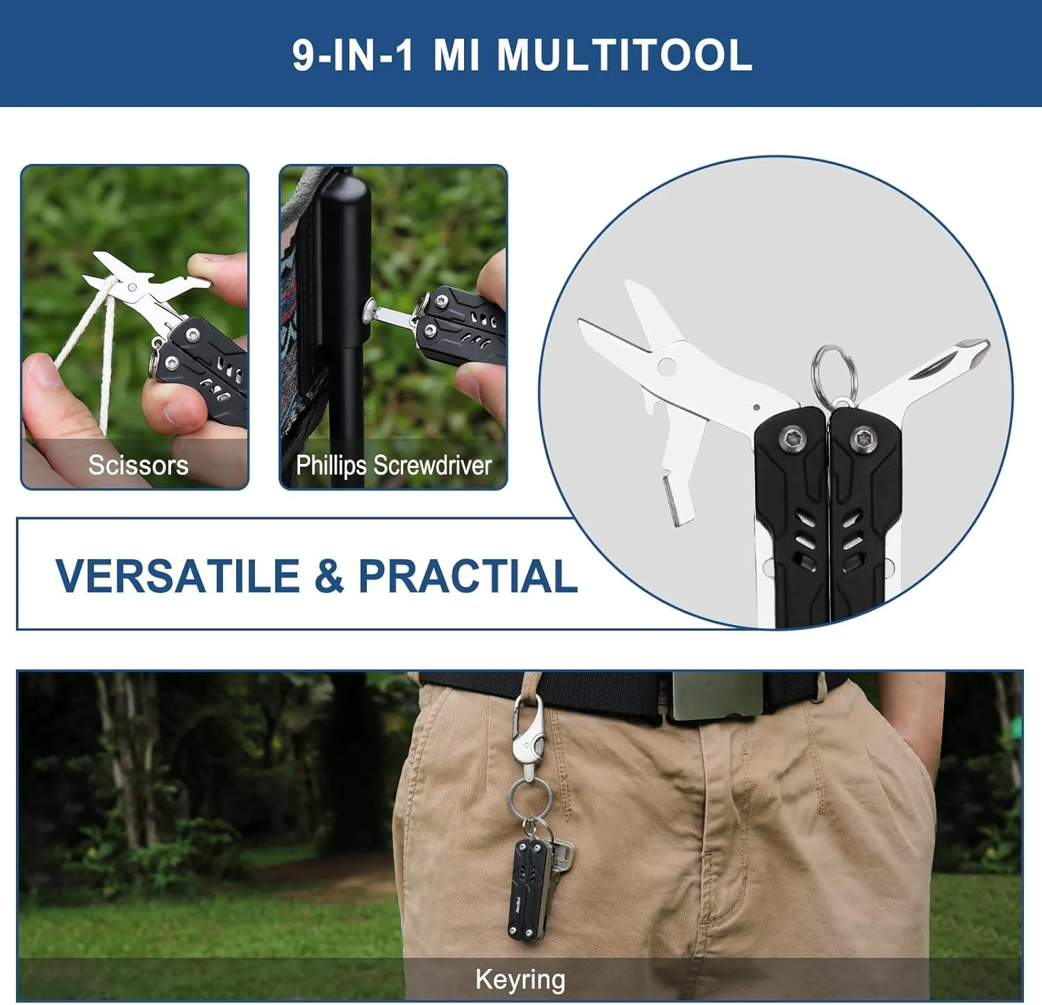NexTool Mini Multitool - 9 in 1 Keychain Multitool with Needle Nose Pliers, Scissors, SIM Extractor and Screwdrivers for Travel, EDC, TSA Approved