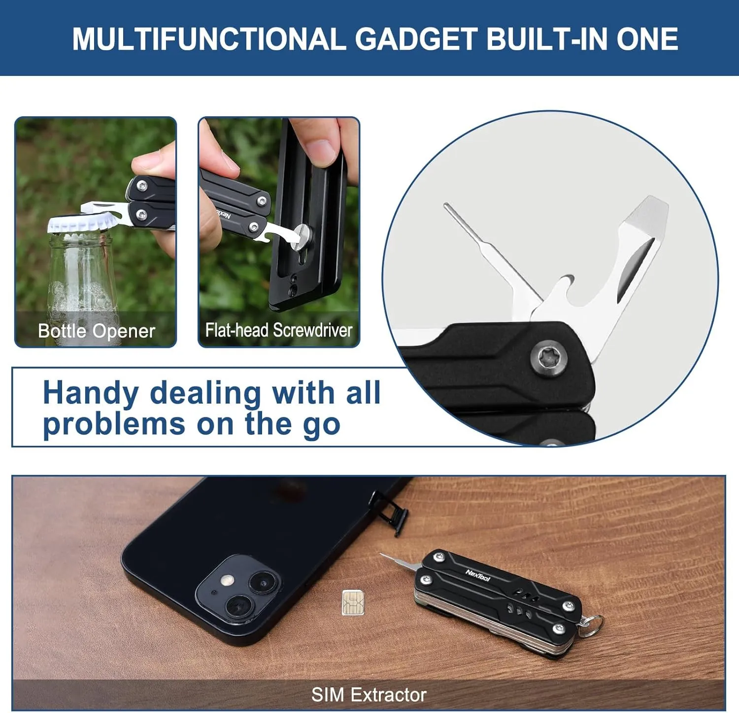 NexTool Mini Multitool - 9 in 1 Keychain Multitool with Needle Nose Pliers, Scissors, SIM Extractor and Screwdrivers for Travel, EDC, TSA Approved
