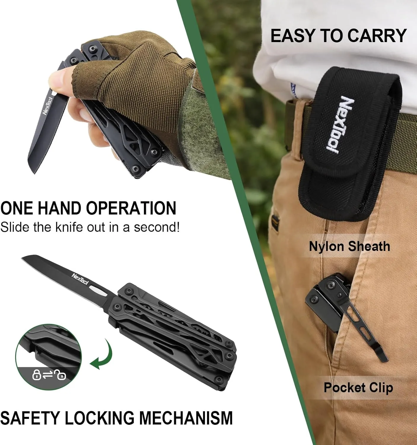 NexTool Multitool, 11 in 1 Multi Tool with Needle Nose Pliers, Scissors and Screwdriver Bits, Stainless Steel Multi Tool Pocket Knife with Safety Locking for Camping,Fishing,Hiking, Mens Gifts Unique