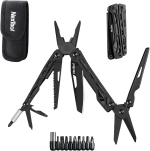 NexTool Multitool, 11 in 1 Multi Tool with Needle Nose Pliers, Scissors and Screwdriver Bits, Stainless Steel Multi Tool Pocket Knife with Safety Locking for Camping,Fishing,Hiking, Mens Gifts Unique