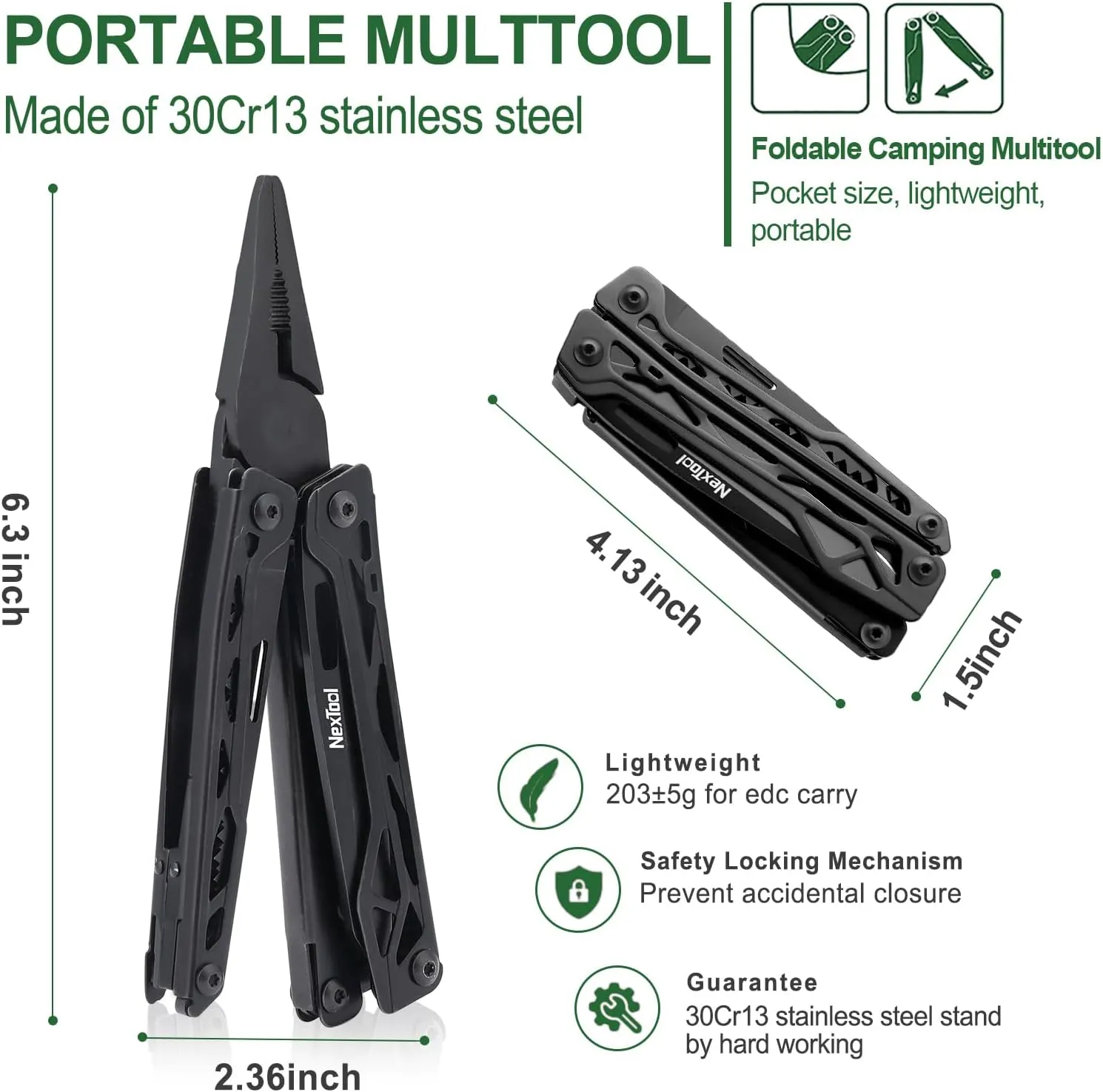 NexTool Multitool, 11 in 1 Multi Tool with Needle Nose Pliers, Scissors and Screwdriver Bits, Stainless Steel Multi Tool Pocket Knife with Safety Locking for Camping,Fishing,Hiking, Mens Gifts Unique