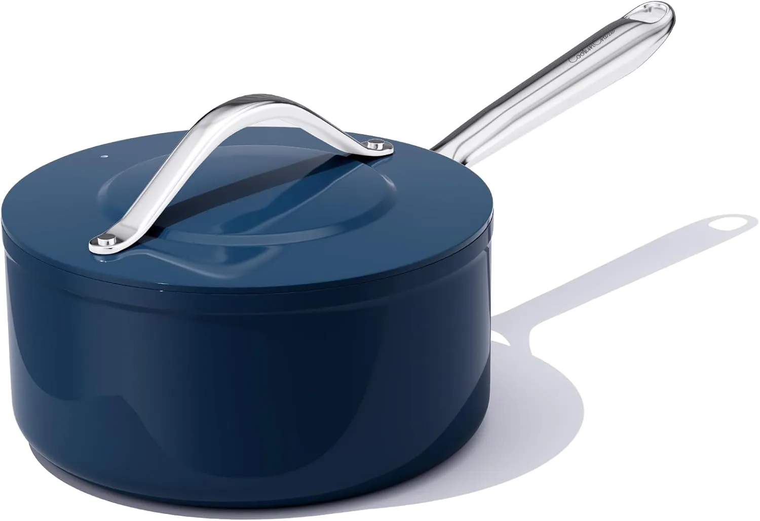 Nonstick Ceramic Saucepan with Lid 3 qt for Induction Cooktops - Non Toxic, PTFE/PFOA/PFAS Free, Oven & Dishwasher Safe up to 500°F – Cooking Pot with Stay-Cool Handle - Navy Blue