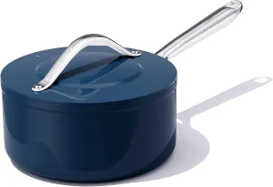Nonstick Ceramic Saucepan with Lid 3 qt for Induction Cooktops - Non Toxic, PTFE/PFOA/PFAS Free, Oven & Dishwasher Safe up to 500°F – Cooking Pot with Stay-Cool Handle - Navy Blue