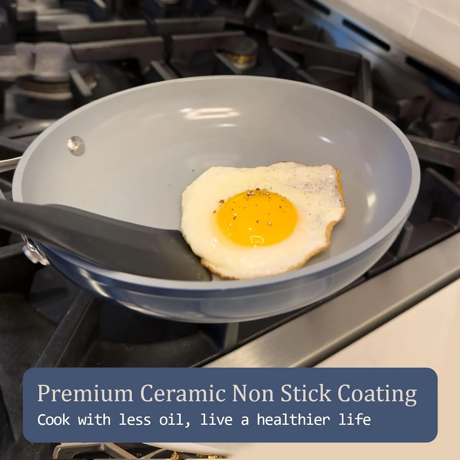 Nonstick Ceramic Saucepan with Lid 3 qt for Induction Cooktops - Non Toxic, PTFE/PFOA/PFAS Free, Oven & Dishwasher Safe up to 500°F – Cooking Pot with Stay-Cool Handle - Navy Blue